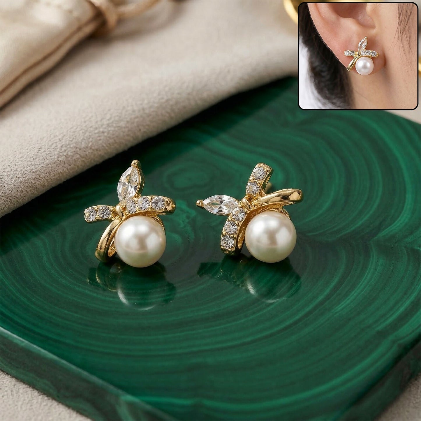 Pearl Butterfly Stud Earrings – Elegant Jewelry for Daily Wear