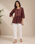 Maroon Embroidered Short Kurti for Women | Casual Daily Wear Top | Love Naari