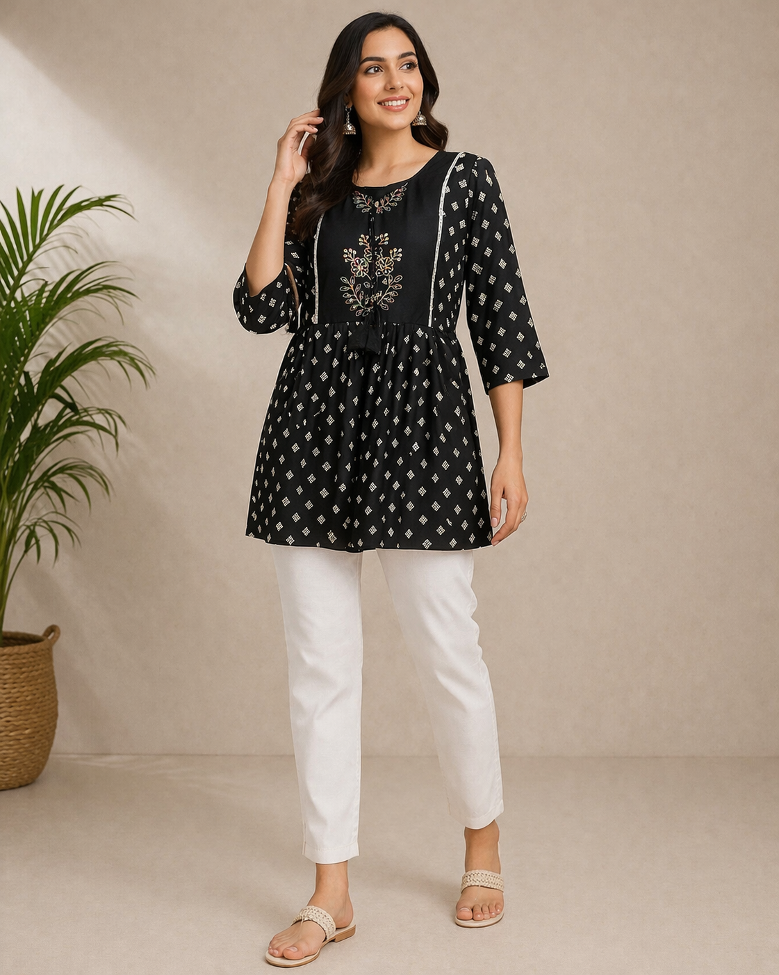 Black Embroidered Short Kurti for Women | Casual & Festive Wear Top | Love Naari