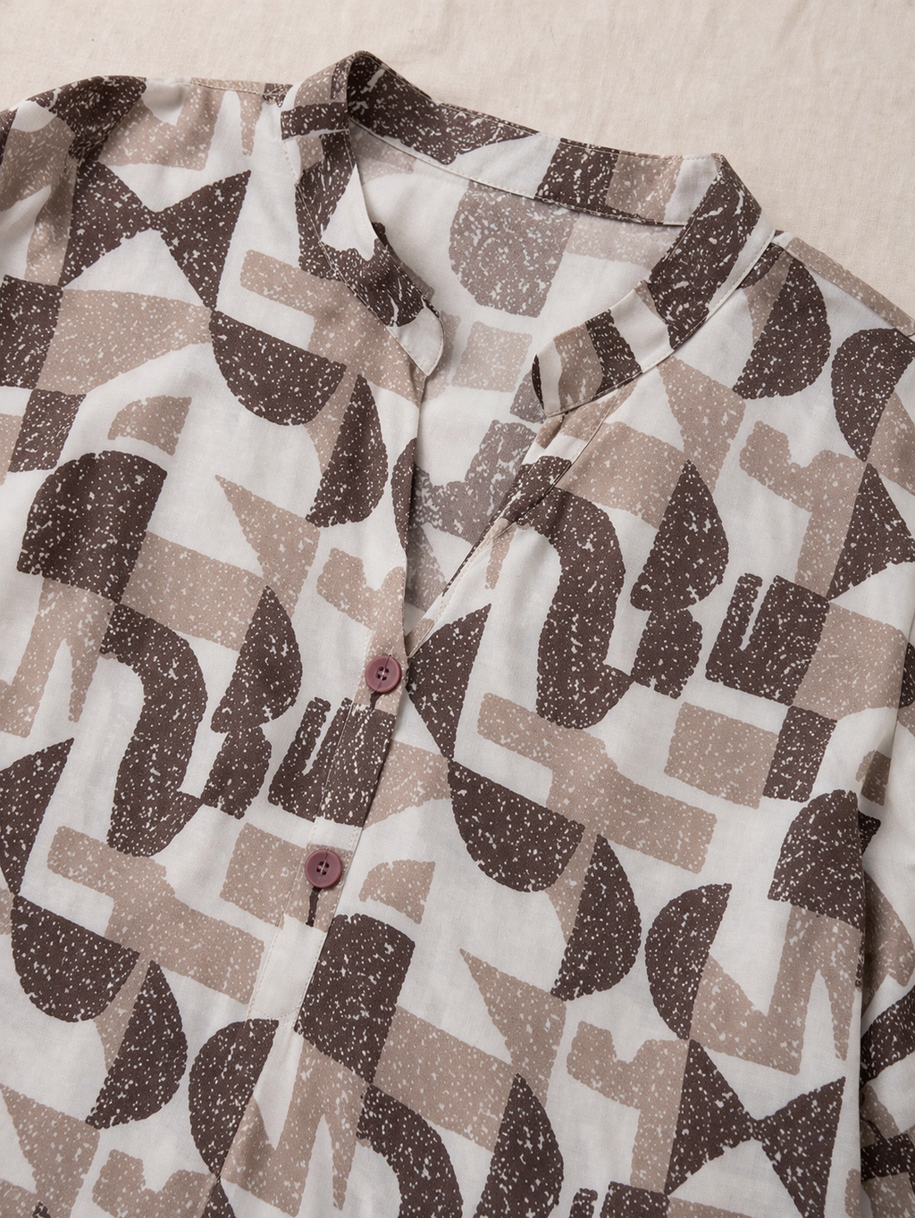 Printed Short Kurti for Women | Casual Daily Wear Top | Beige & Brown | Love Naari