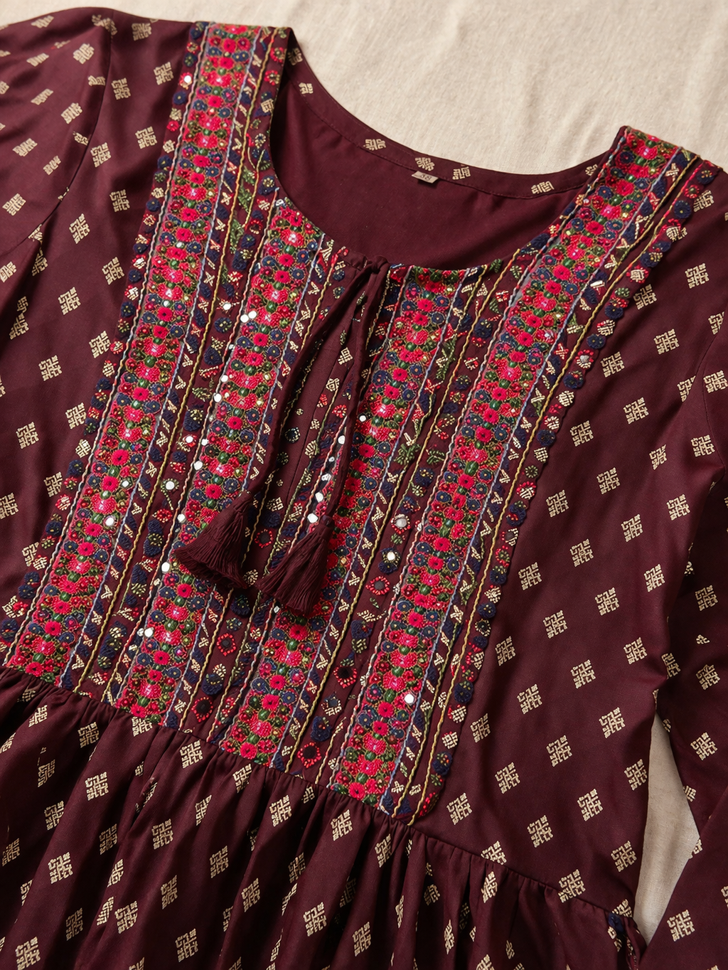 Maroon Embroidered Short Kurti for Women | Casual Daily Wear Top | Love Naari