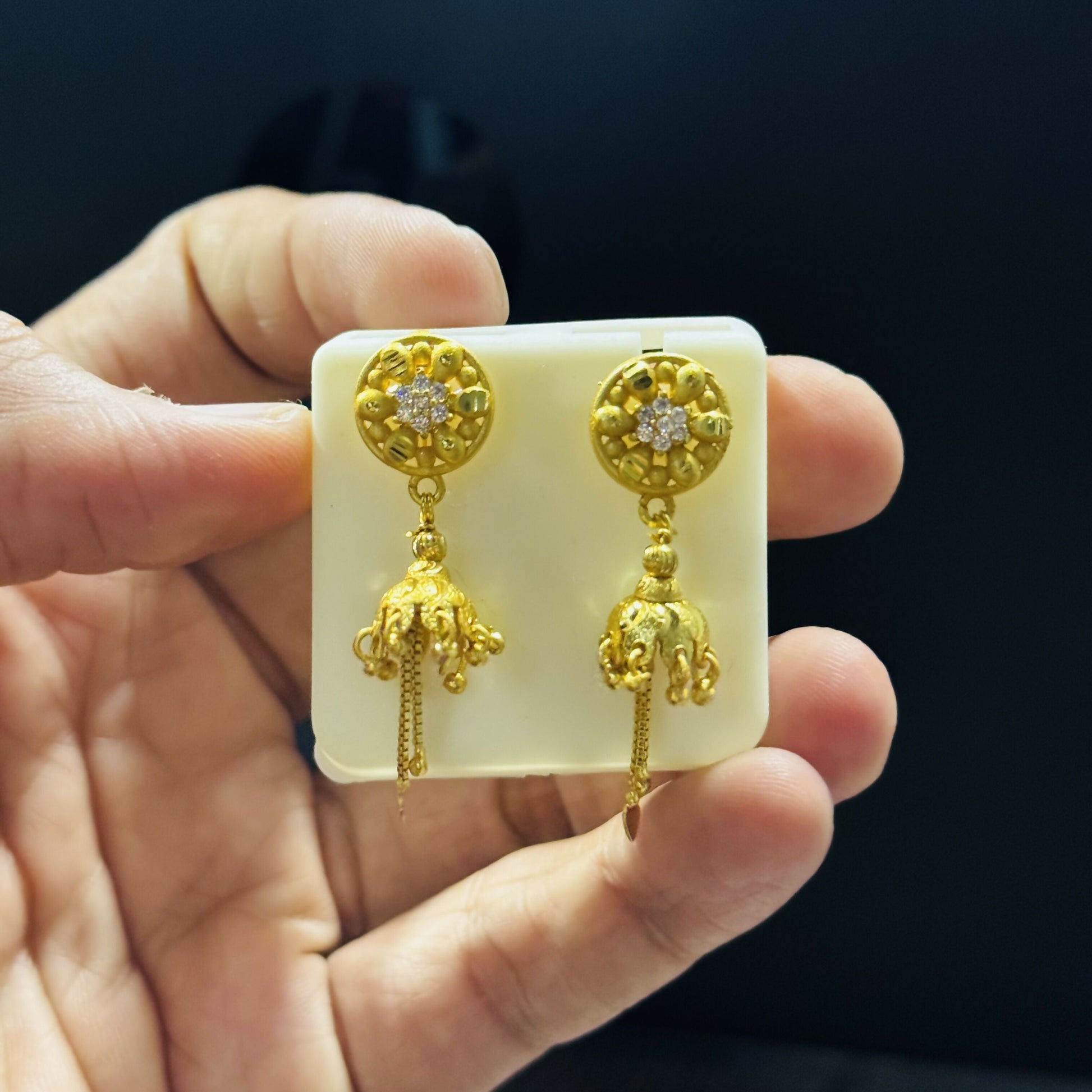 Gold Plated Floral Stud Jhumka Earrings – Elegant Daily Wear