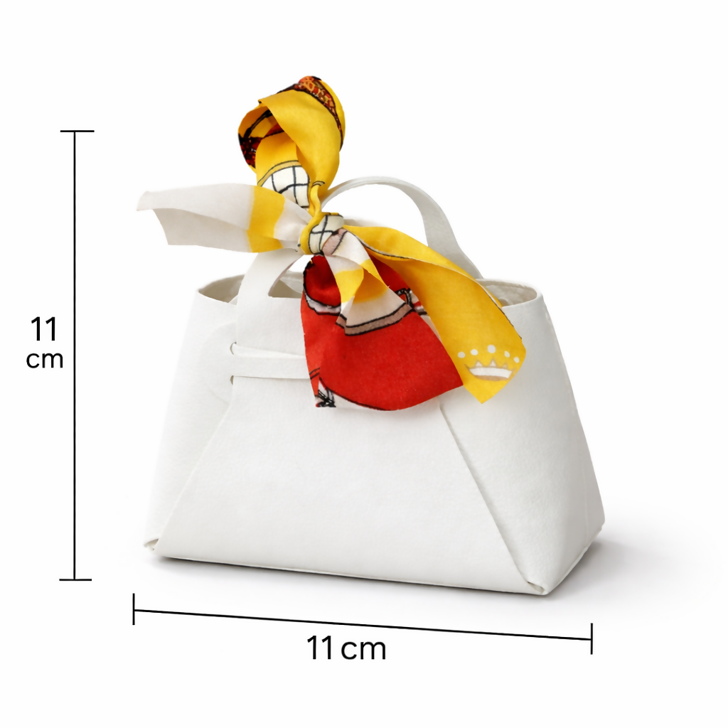 Mini White Handbag – Stylish Compact Purse with Printed Scarf