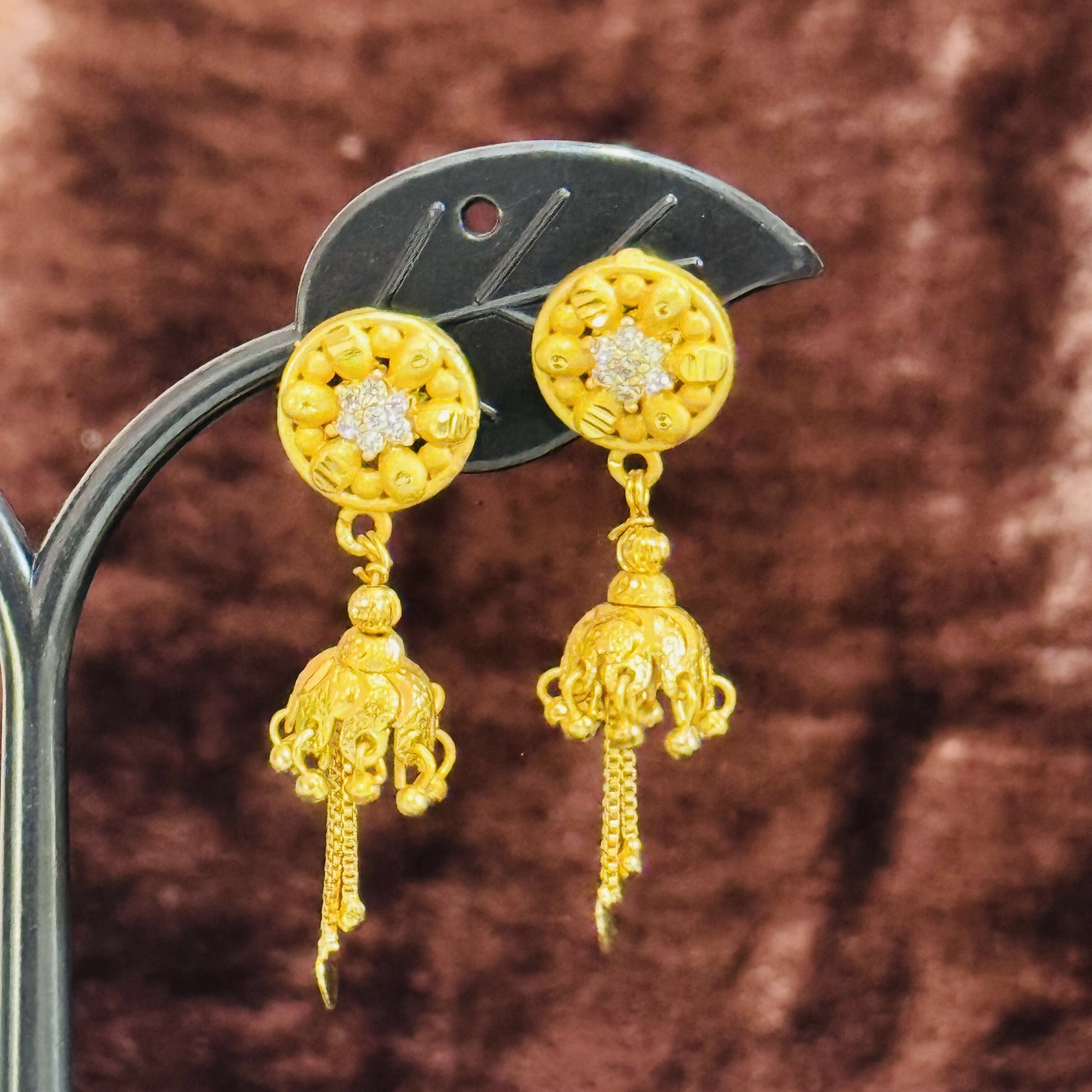 Gold Plated Floral Stud Jhumka Earrings – Elegant Daily Wear
