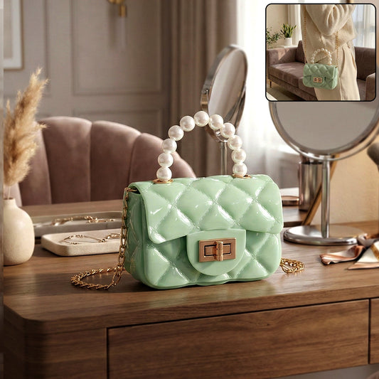 Quilted Mini Handbag – Elegant Pearl Handle & Chain Strap