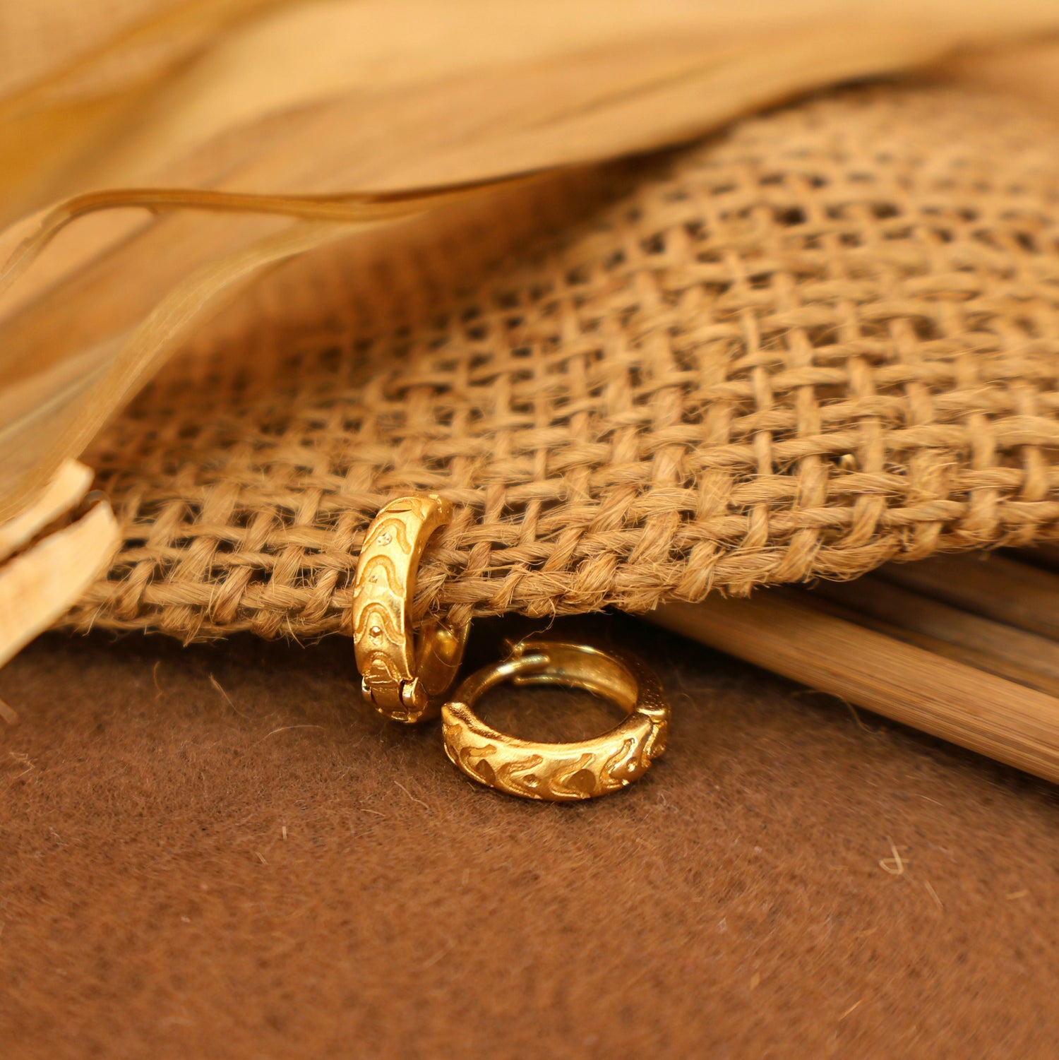 22K Gold Cutout Huggie Hoop Earrings – Elegant Traditional Daily Wear