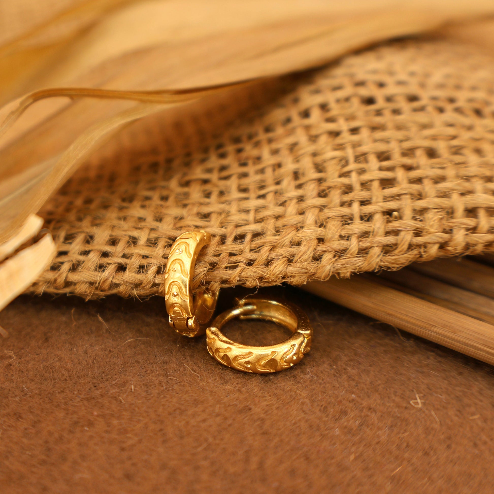 22K Gold Cutout Huggie Hoop Earrings – Elegant Traditional Daily Wear