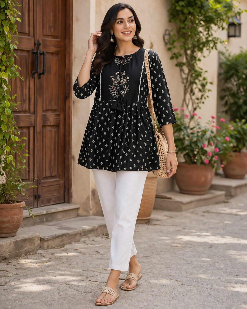 Black Embroidered Short Kurti for Women | Casual & Festive Wear Top | Love Naari