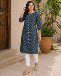 Love Naari Navy Printed Long Kurti Top for Women – Casual Daily Wear