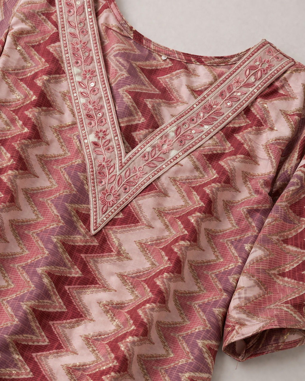 Pink Printed Short Kurti for Women | V-Neck Casual Daily Wear Top | Love Naari