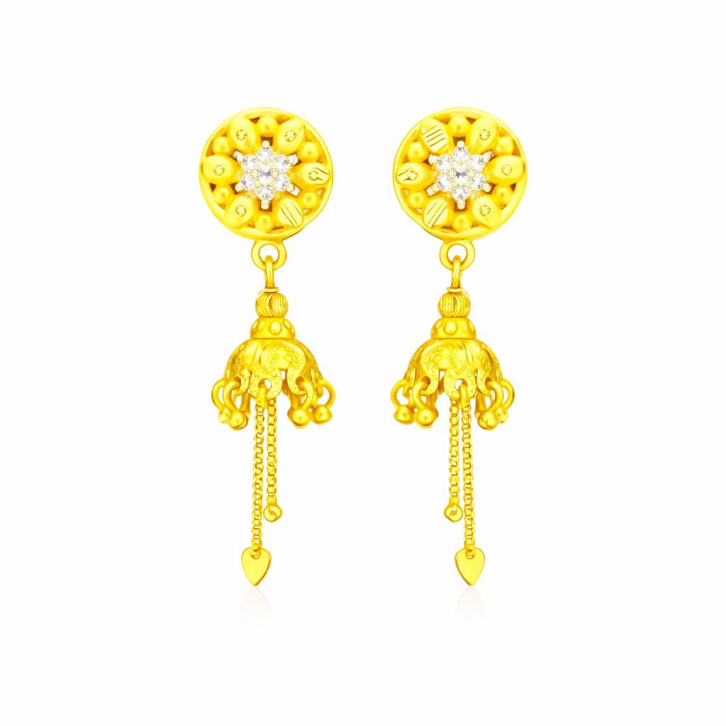 Gold Plated Floral Stud Jhumka Earrings – Elegant Daily Wear
