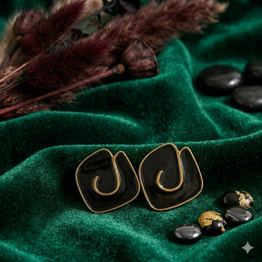 Black Geometric Enamel Stud Earrings – Trendy Daily Wear Accessory