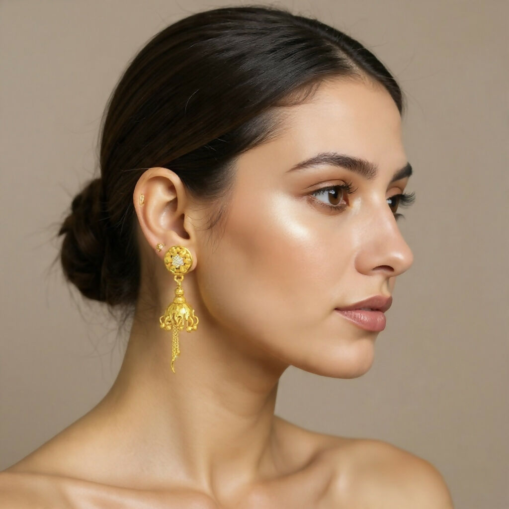 Gold Plated Floral Stud Jhumka Earrings – Elegant Daily Wear