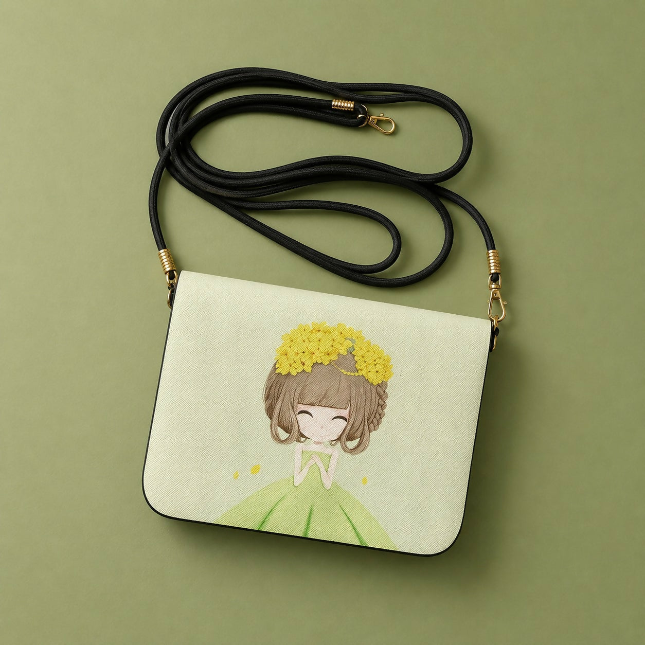 Green Princess Print Mini Sling Bag – Stylish & Compact for Girls & Women