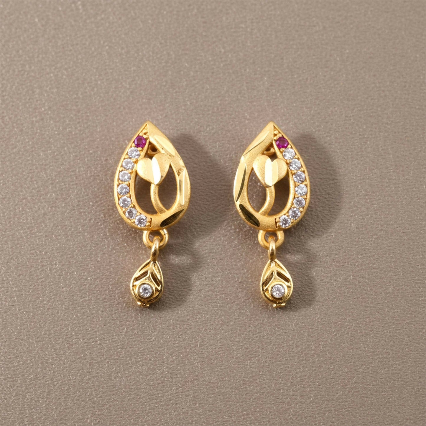 Teardrop Leaf Gold-Plated Ruby Earrings – Elegant Daily Wear