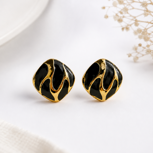 Black & Gold Stud Earrings – Trendy Daily Wear Accessory