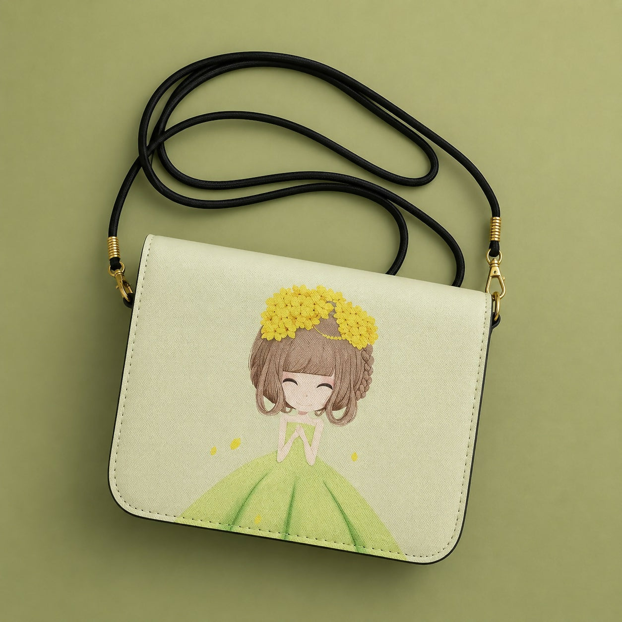 Green Princess Print Mini Sling Bag – Stylish & Compact for Girls & Women