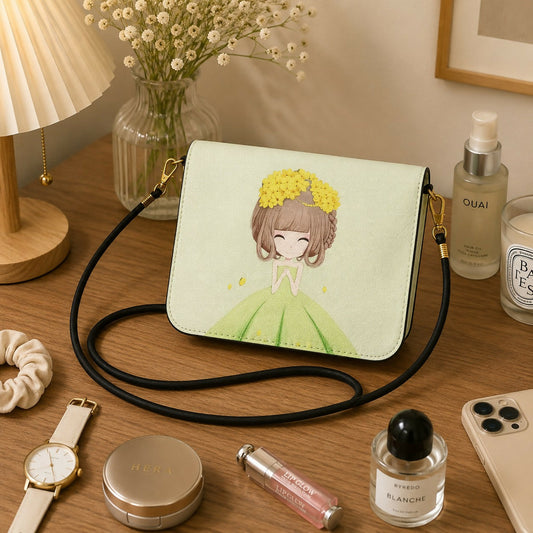 Green Princess Print Mini Sling Bag – Stylish & Compact for Girls & Women