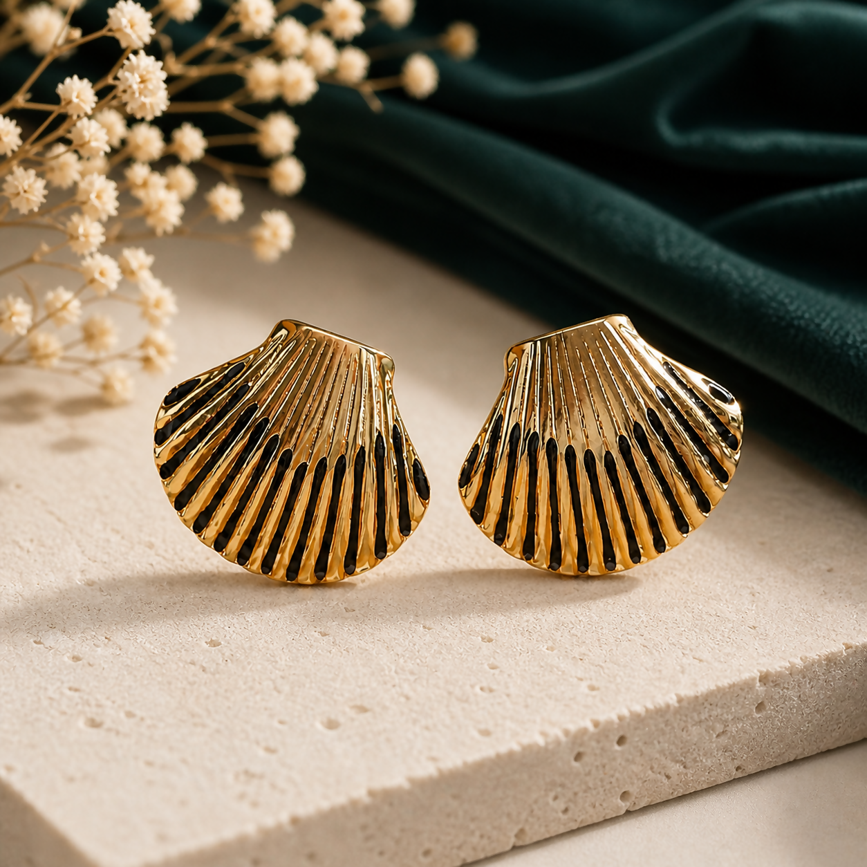 Gold Shell Design Enamel Stud Earrings – Stylish Daily Wear Jewelry